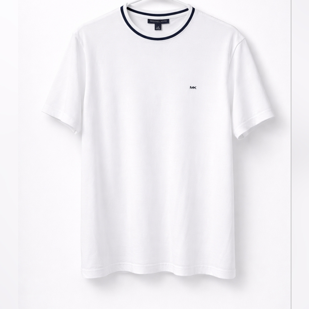 🆕️Michael Kors White T-Shirt Men’s Large MK Logo Crew Neck Designer Tee Minimal